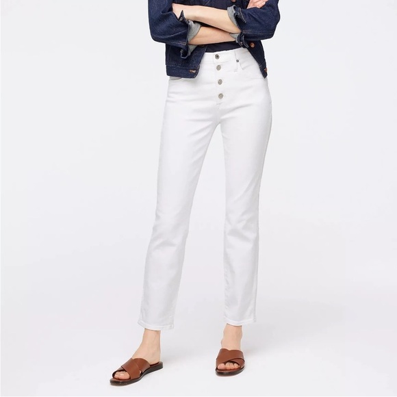 J Crew Jeans 33 Vintage Straight high Rise Button Fly White Sz 33/36 NWT Crop - Picture 1 of 8